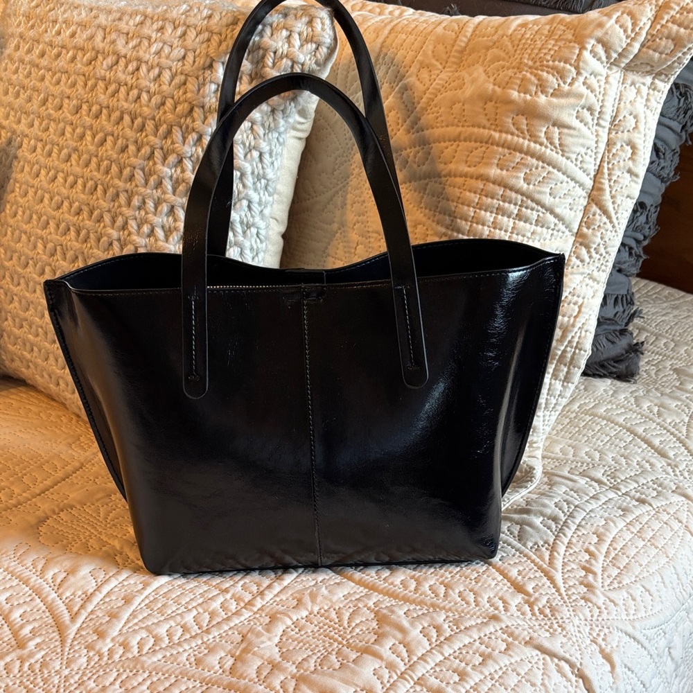 Chic Black Patent Leather Tote Bag & matching wallet NWOT
